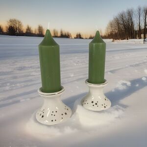 American Greeting Forget Me Not Taper Candle Holders Stars Green Candles Vtg